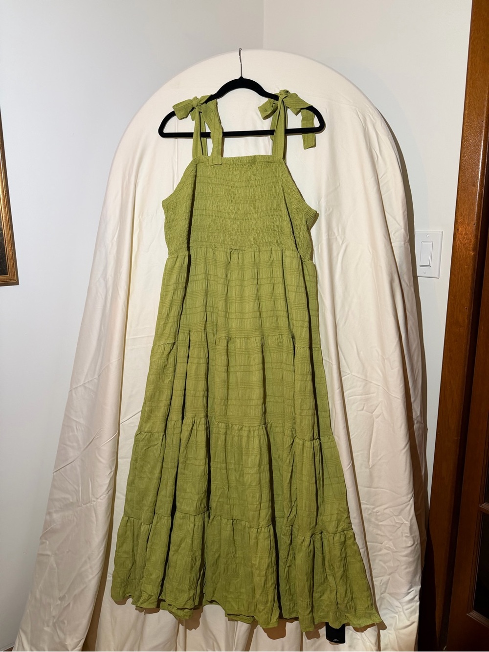 SHEIN Olive Green Tie-Shoulder Tiered Maxi Dress